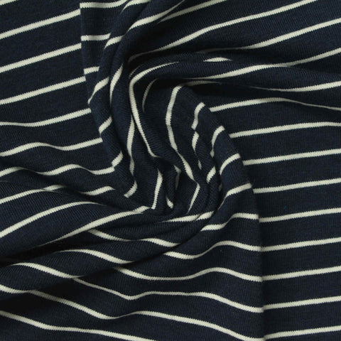 Navy Horizontal-Stripe Jersey Knit, Modal-Cotton
