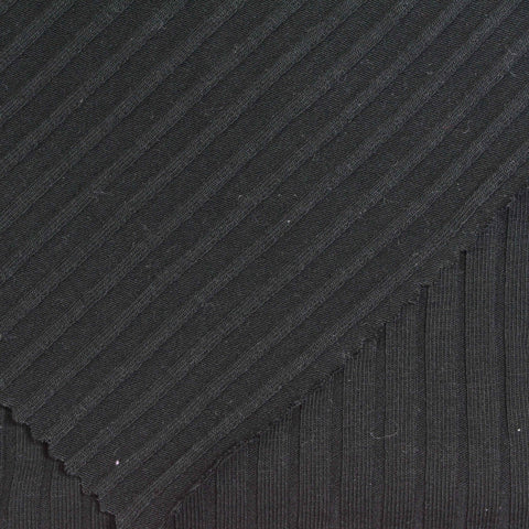 Cotton Polyester Stretch Rib Knit Fabric, 230 gsm, 130 cm — Black
