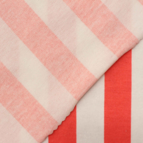 Red Vertical-Stripe Jersey Knit, Polyester, 155 gsm