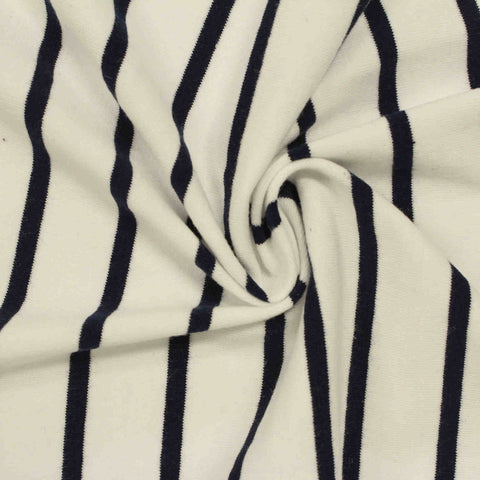 Black Vertical-Stripe Jersey Knit, Cotton, 175 gsm