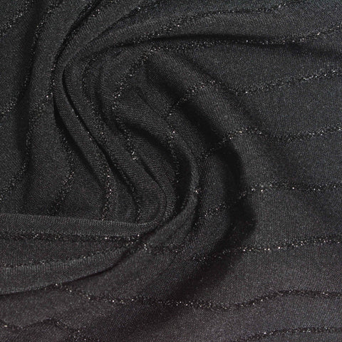 Black Horizontal-Stripe Knit, Polyester, 198 gsm