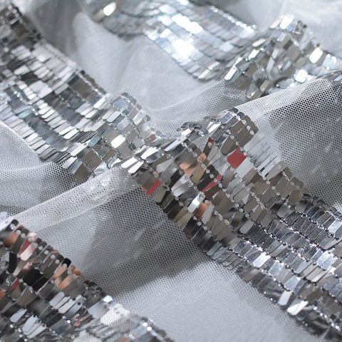Silver Horizontal-Stripe Mesh, Polyester
