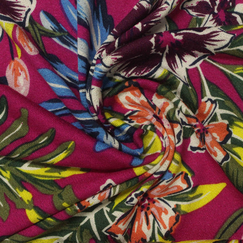 Orange Floral Linen-Look, Viscose