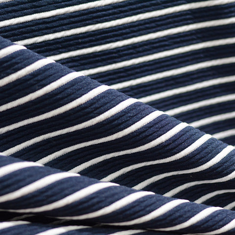 Navy Horizontal-Stripe Knit, Polyester, 300 gsm