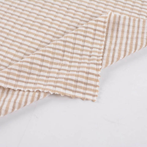 Striped Viscose Polyester Stretch Rib Knit Fabric, 180 gsm, 150 cm — Beige