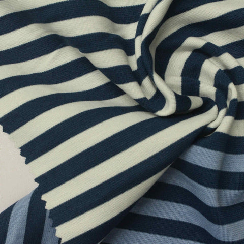Dark Blue Horizontal-Stripe Ponte Knit, Poly-Viscose