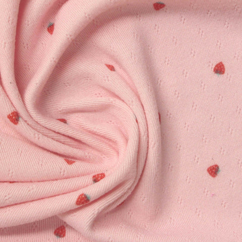 Fine Floral Brushed Polyester Stretch Rib Knit Fabric, 234 gsm, 174 cm — Pink