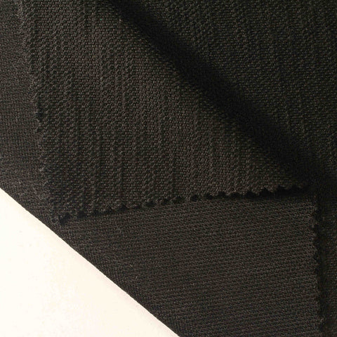 Slub Polyester Stretch Interlock Knit Fabric, 355 gsm — Black