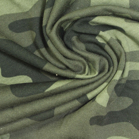Green Camo Jersey Knit, Cotton-Modal