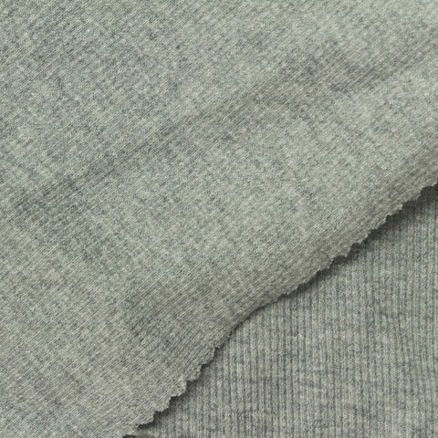 Heather Grey Marl Rib Knit, Cotton, 400 gsm