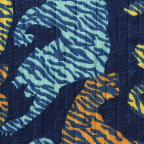 Blue Abstract Rib Knit, Polyester, 180 gsm
