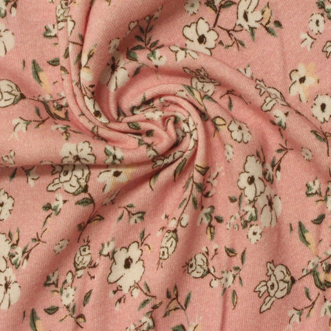 White Floral Rib Knit, Cotton, 190 gsm