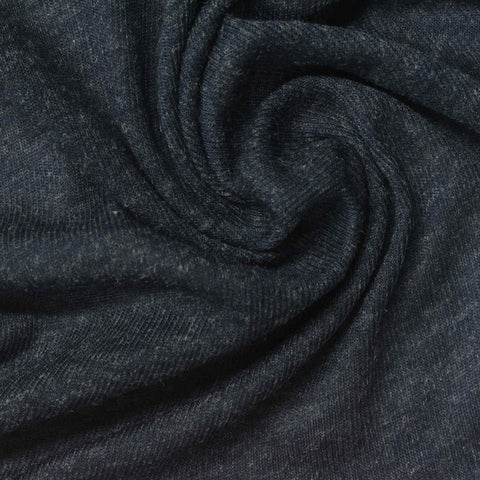 Dark Blue Heathered-Marl Rib Knit, Poly-Viscose