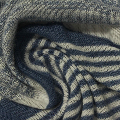 Blue Horizontal-Stripe Chunky Knit, Poly-Viscose, 128 gsm