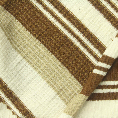 Brown Horizontal-Stripe Crepe, Cotton-Poly