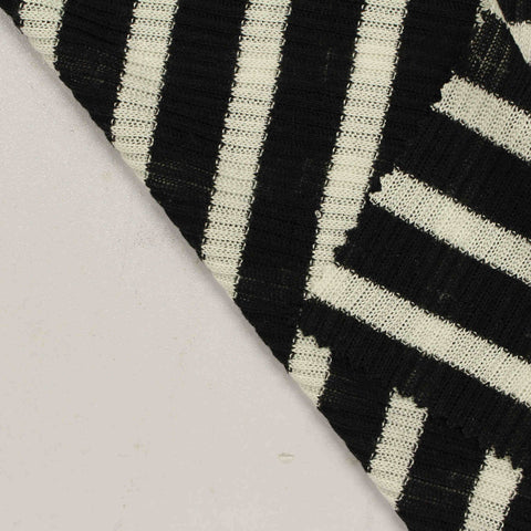 Black Horizontal-Stripe Rib Knit, Poly-Viscose, 180 gsm, 168 cm