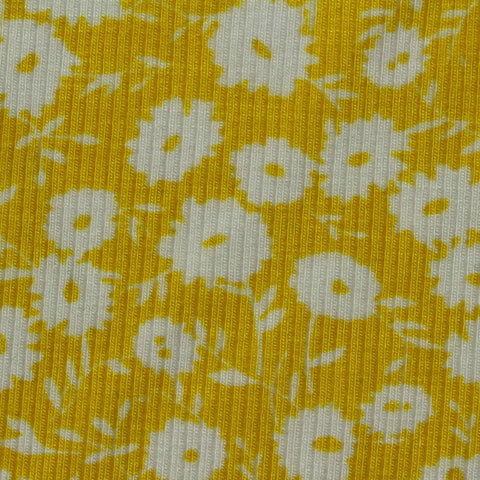 Printed Viscose Stretch Rib Knit Fabric, 280 gsm, 125 cm — Yellow