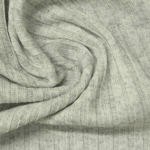 Light Grey Marl Rib Knit, Poly-Viscose, 260 gsm