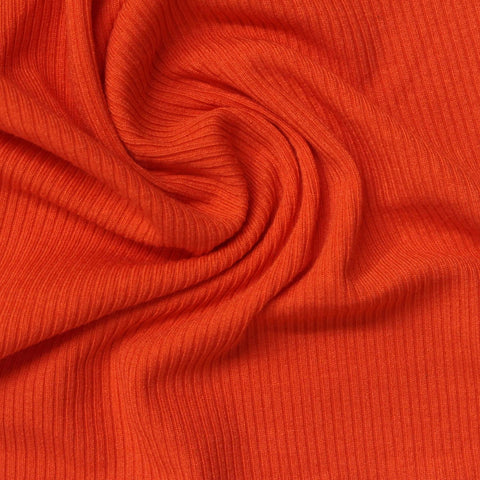 Polyester Viscose Stretch Rib Knit Fabric, 270 gsm, 150 cm — Orange