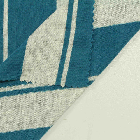 Teal Vertical-Stripe Jersey Knit, Viscose-Poly