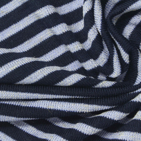 Navy Horizontal-Stripe Knit, Poly-Viscose, 157 gsm