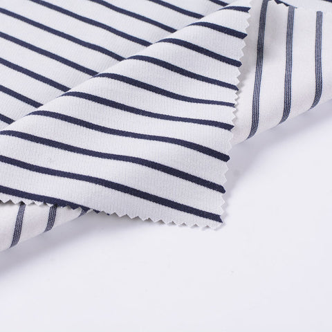 Navy Horizontal-Stripe Ponte Knit, Poly-Viscose, 325 gsm