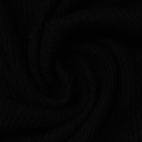 Polyester Viscose Stretch Rib Knit Fabric, 223 gsm, 155 cm — Black