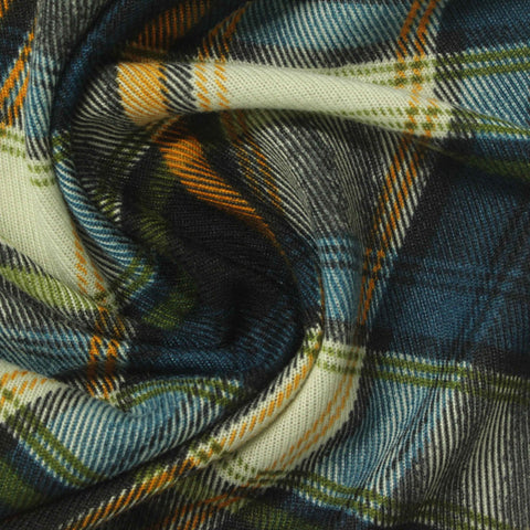 Dark Blue Bold-Plaid Chunky Knit, Polyester
