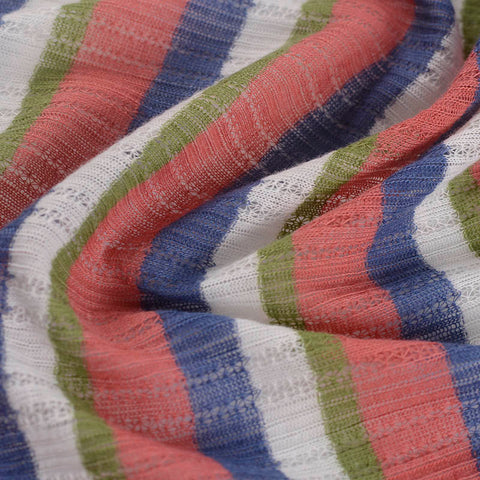 Red Horizontal-Stripe Rib Knit, Polyester, 106 gsm