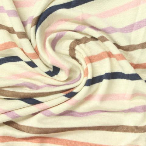 White Horizontal-Stripe Jersey Knit, Viscose, 160 gsm