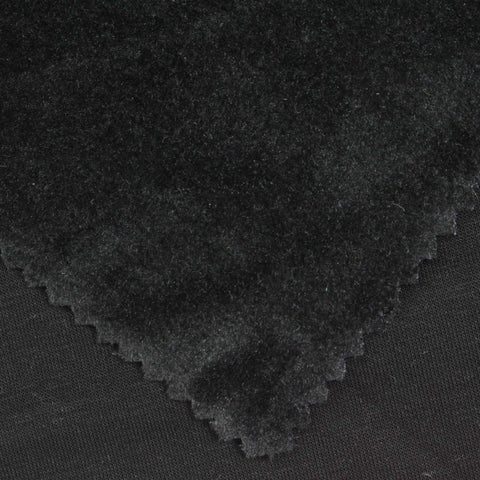 Brushed Polyester Cotton Stretch Velvet Fabric, 400 gsm, 180 cm — Black
