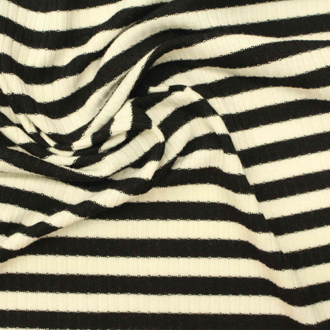 Black Horizontal-Stripe Rib Knit, Viscose, 186 gsm
