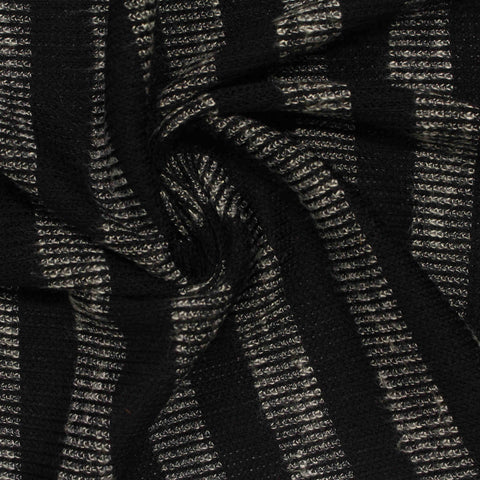 Black Vertical-Stripe Rib Knit, Poly-Viscose, 175 gsm, 168 cm