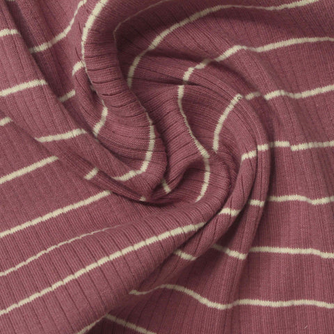 Cream Horizontal-Stripe Rib Knit, Cotton