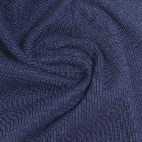 Cotton Polyester Stretch Rib Knit Fabric, 380 gsm, 130 cm — Navy