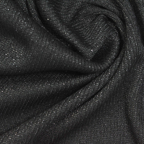 Dark Grey Marl Rib Knit, Viscose-Metallic, 190 gsm