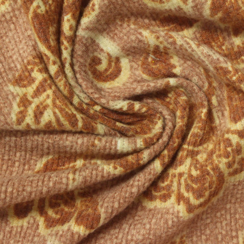 Brown Floral Rib Knit, Poly-Viscose