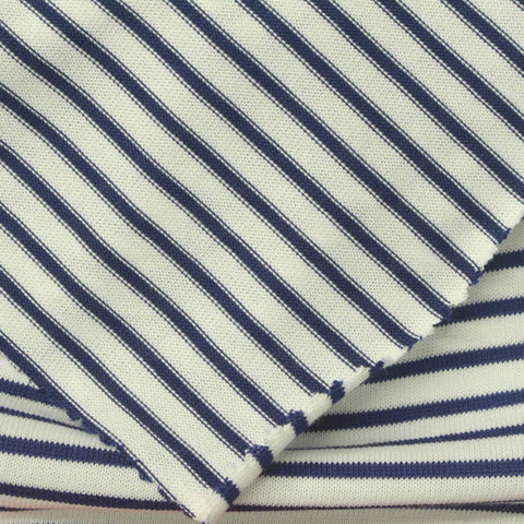 Navy Horizontal-Stripe Jersey Knit, Cotton-Poly, 190 gsm