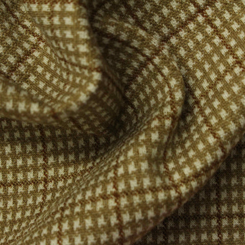 Plaid Polyester Viscose Stretch Ponte Knit Fabric, 300 gsm, 160 cm — Khaki, ref EF-227530