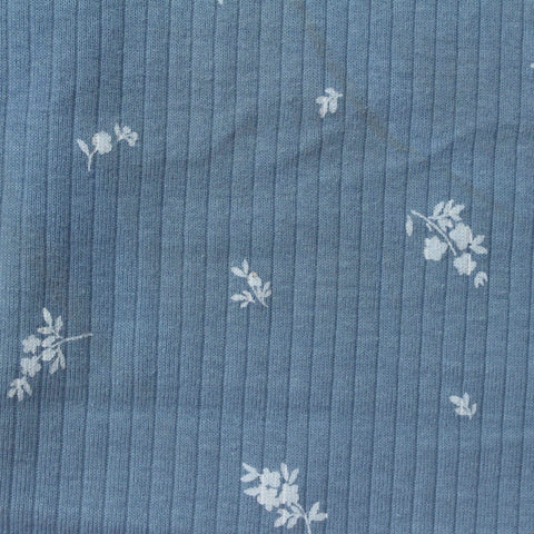White Floral Rib Knit, Cotton, 230 gsm