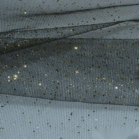 Gold Glitter-Dot Mesh, Polyester