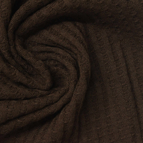 Brushed Polyester Viscose Stretch Waffle Knit Fabric, 236 gsm, 154 cm — Brown