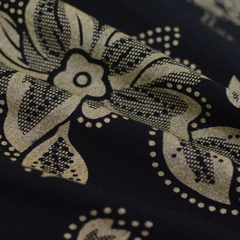 Black Floral Jersey Knit, Viscose
