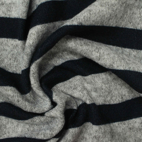 Dark Grey Horizontal-Stripe Chunky Knit, Polyester, 165 gsm