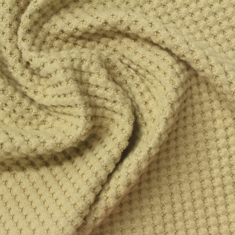 Brushed Polyester Stretch Waffle Knit Fabric, 220 gsm, 140 cm — Beige
