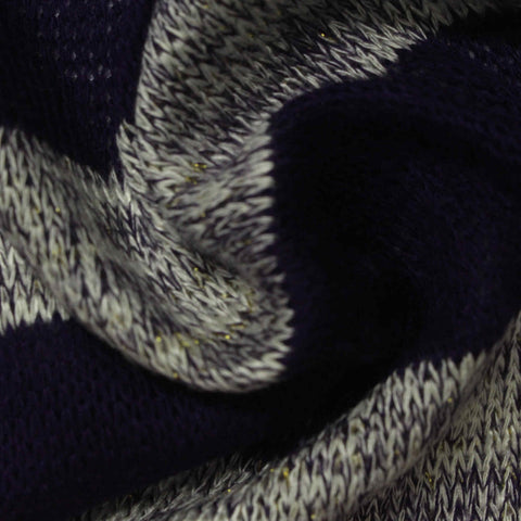 Navy Horizontal-Stripe Chunky Knit, Viscose, 192 gsm, 185 cm