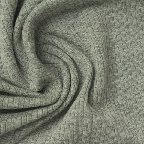 Grey Heathered-Marl Rib Knit, Cotton-Poly, 235 gsm