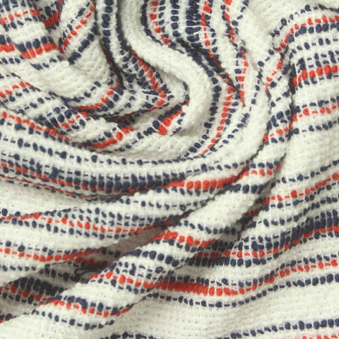 Red Horizontal-Stripe Bouclé, Cotton-Poly