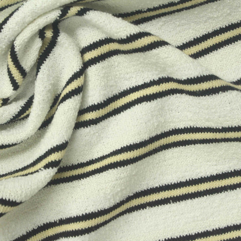 Cream Horizontal-Stripe Chunky Knit, Polyester, 312 gsm