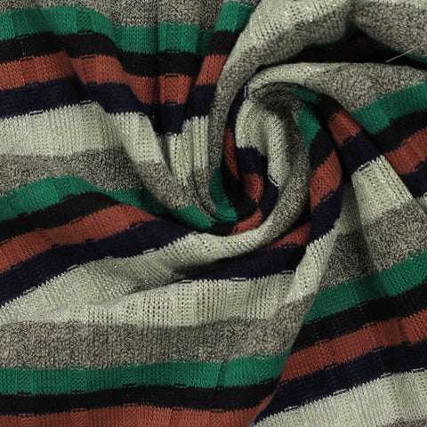 Green Horizontal-Stripe Rib Knit, Polyester, 185 gsm